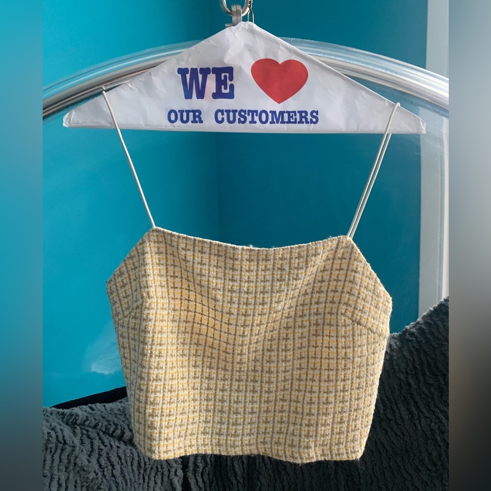 Grey Bandit Lush Yellow Gingham Printed Button-Back Crop Top